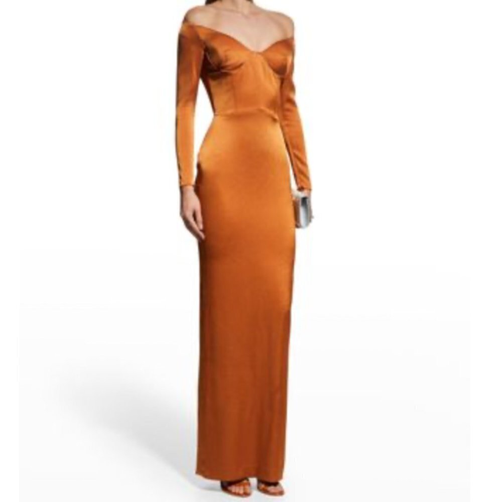 NWT Alex Perry Merrit Off-The-Shoulder Bustier Satin Gown Size 10